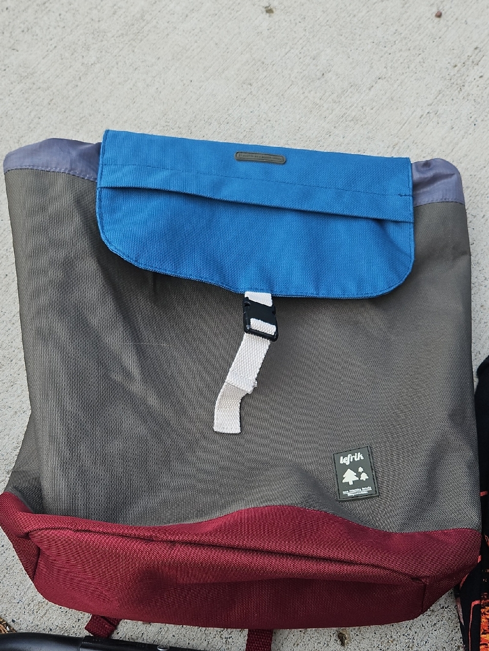 Gray & Burgundy Canvas Roll-Top Backpack Lefrik
